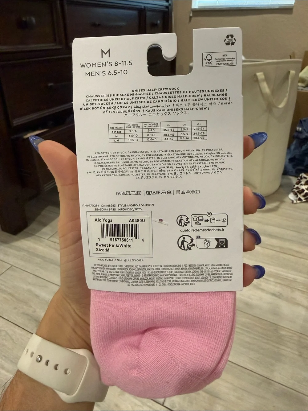 ALO Yoga Unisex Half-Crew Socks in Pink with White Logo